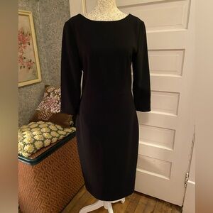 Theory perfect basic black dress 3/4 sleeves midi length tailored fit 8 lined